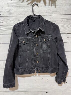 Topshop Faded Black Denim Trucker Jacket
